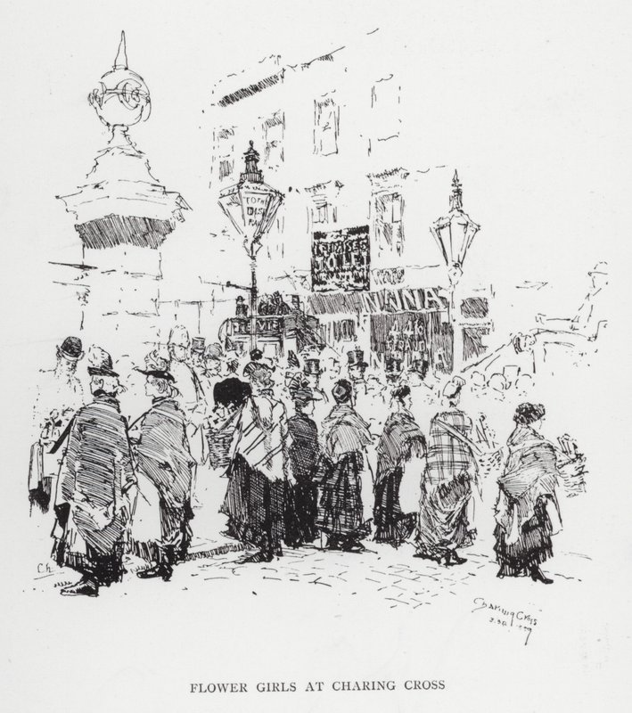 Flower Girls at Charing Cross (litho) af Joseph (after) Pennell