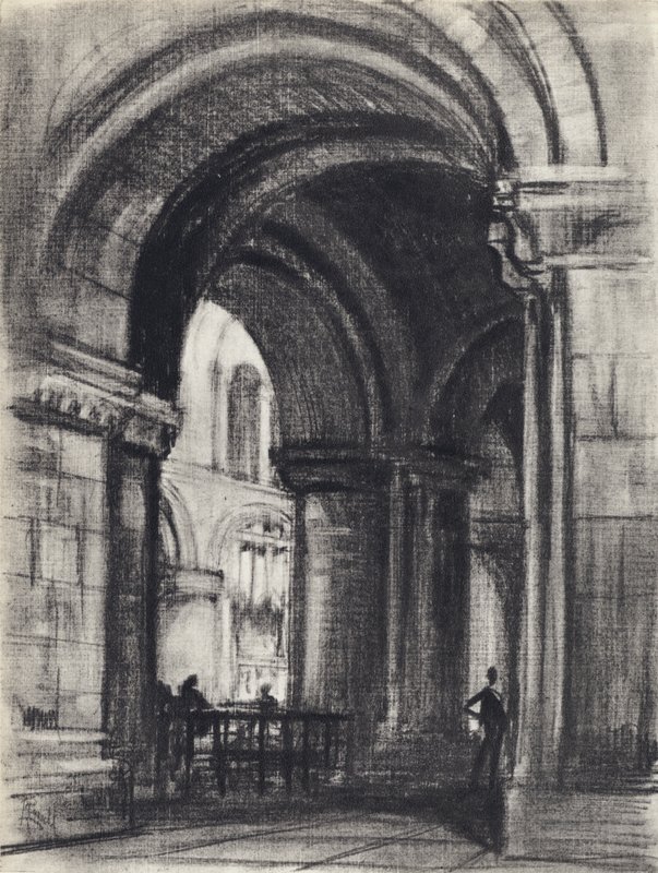 Grundlæggerens grav, St. Bartholomew den Store (litho) af Joseph (after) Pennell