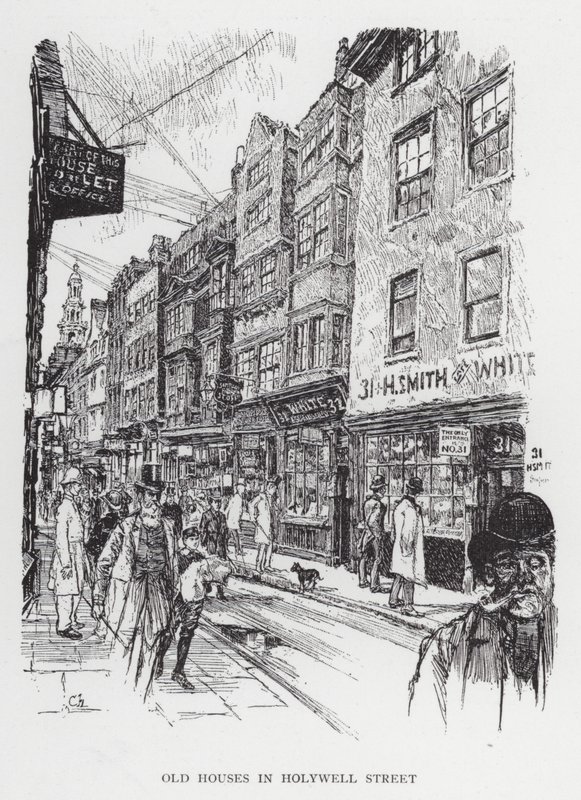 Gamle huse i Holywell Street (litho) af Joseph (after) Pennell