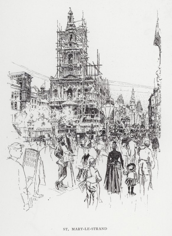 St Mary-le-Strand (litho) af Joseph (after) Pennell