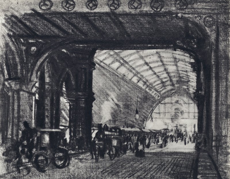 St Pancras Station (litho) af Joseph (after) Pennell