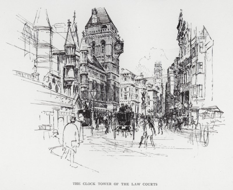 Clock Tower of the Law Courts (litho) af Joseph (after) Pennell