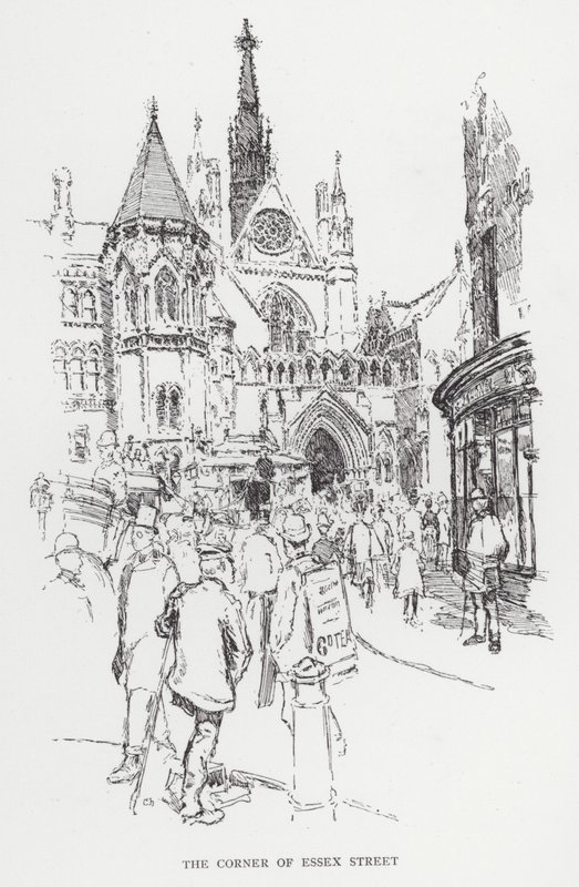 Hjørnet af Essex Street (litho) af Joseph (after) Pennell