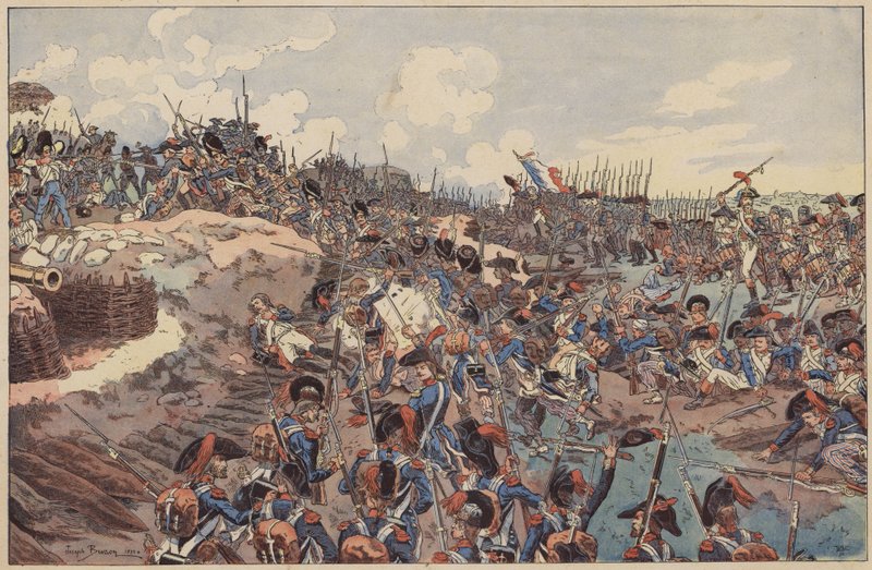 Slaget ved Jemappes, de franske revolutionskrige, 6. november 1792 (farve litografi) af Joseph Charles (after) Beuzon