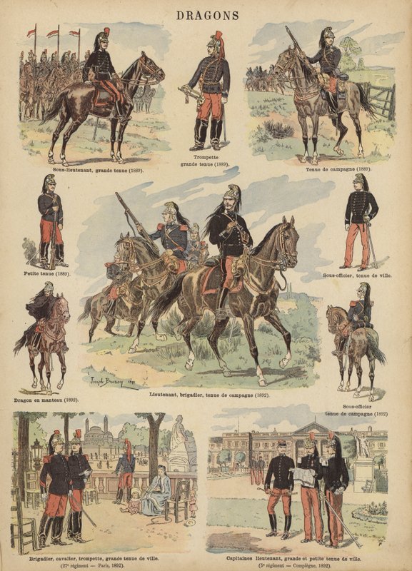 Dragoner af den franske hær (farve litho) af Joseph Charles (after) Beuzon