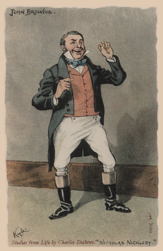 John Browdie, Nicholas Nickleby (farve litografi) af Joseph Clayton  Clarke