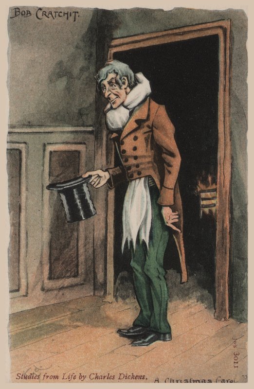 Bob Cratchit, A Christmas Carol (farve litho) af Joseph Clayton  Clarke