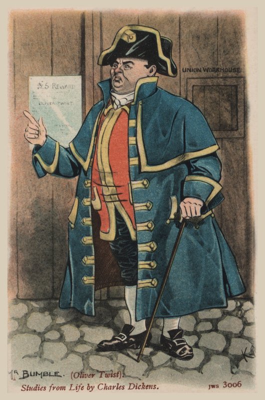 Mr Bumble, Oliver Twist (farve litho) af Joseph Clayton  Clarke