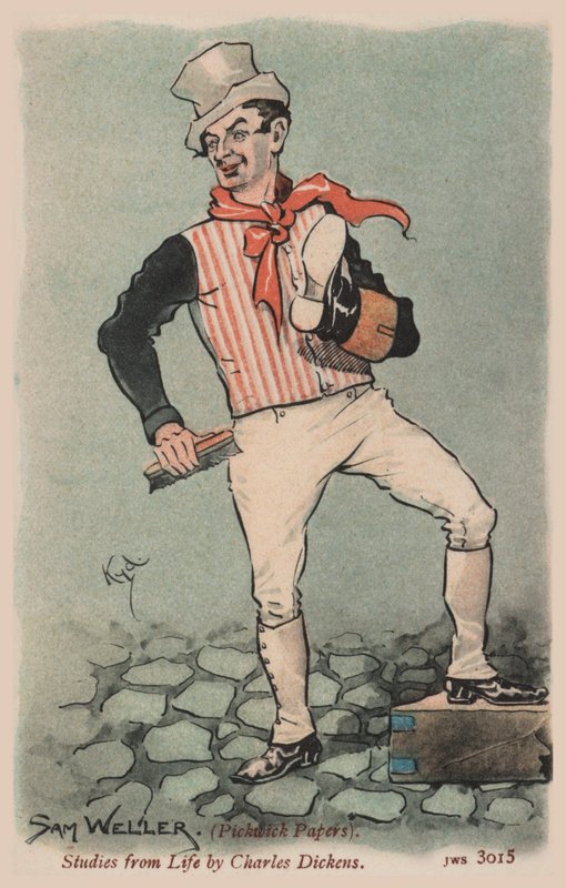 Sam Weller, Pickwick Papers (farve litho) af Joseph Clayton  Clarke