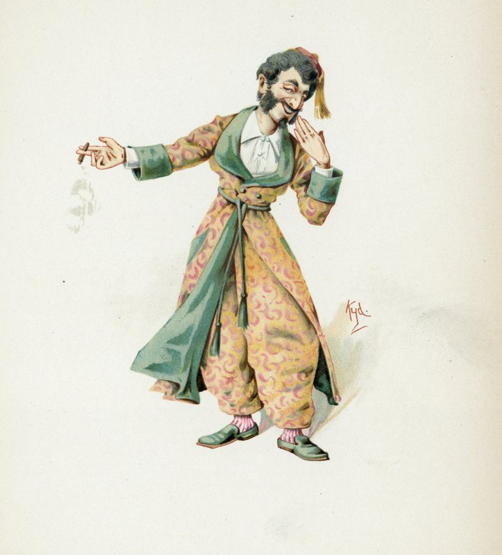 Hr. Mantalini, illustration fra "Character Sketches from Charles Dickens", ca. 1890 af Joseph Clayton Clarke