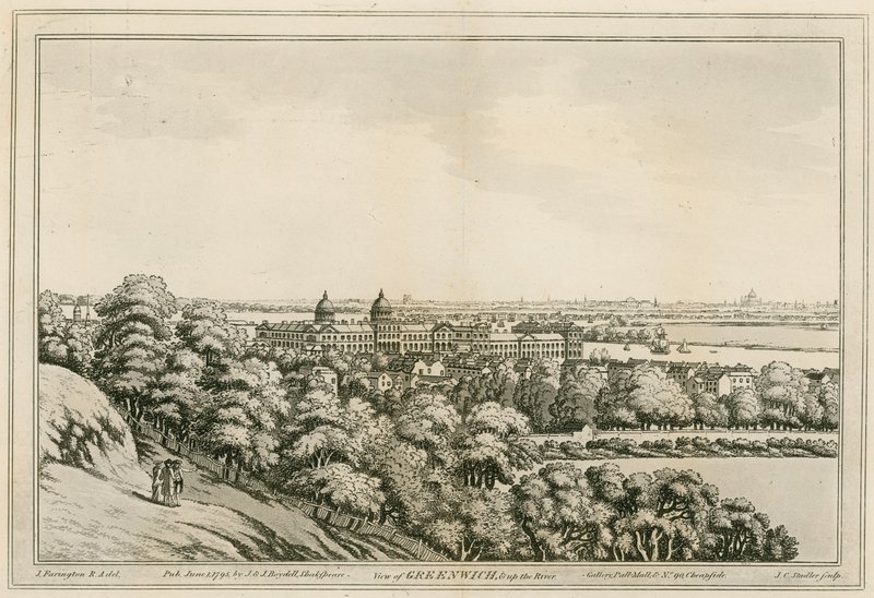Udsigt over Greenwich, London og op ad Themsen af Joseph Farington