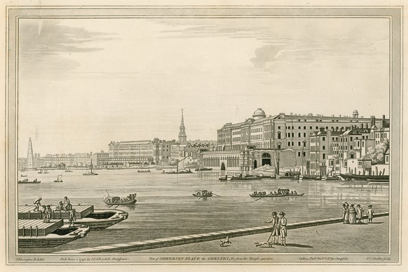 Udsigt over Somerset Place, Adelphi osv. fra Temple Garden af Joseph Farington