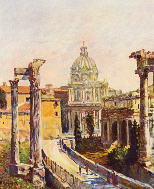 Rom: Forum set fra Capitol (farvelitografi) af Joseph Felix Bouchor