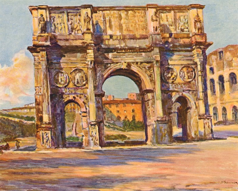 Rom: Konstantinsbuen (farvelitografi) af Joseph Felix Bouchor