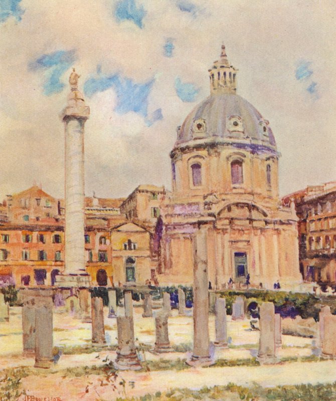 Rom: Trajans Forum (farvelitografi) af Joseph Felix Bouchor