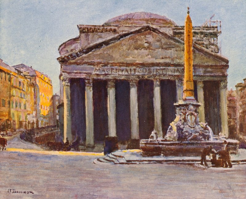 Rom: Agrippas Pantheon (farvelitografi) af Joseph Felix Bouchor