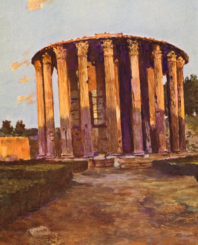 Rom: Vesta-templet (farvelitografi) af Joseph Felix Bouchor