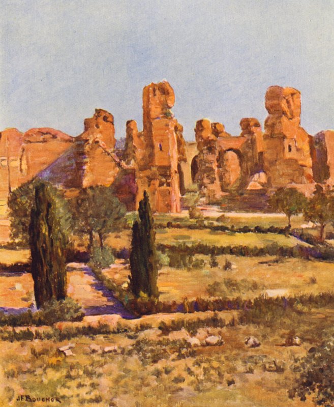 Rom: Caracallas bade (farvelitografi) af Joseph Felix Bouchor