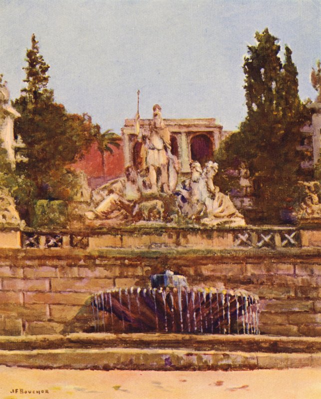 Rom: Piazza del Popolo (farvelitografi) af Joseph Felix Bouchor