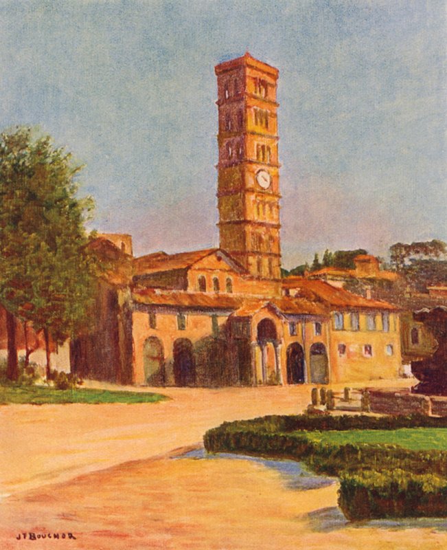 Rom: Santa Maria in Cosmedin (farvelitografi) af Joseph Felix Bouchor