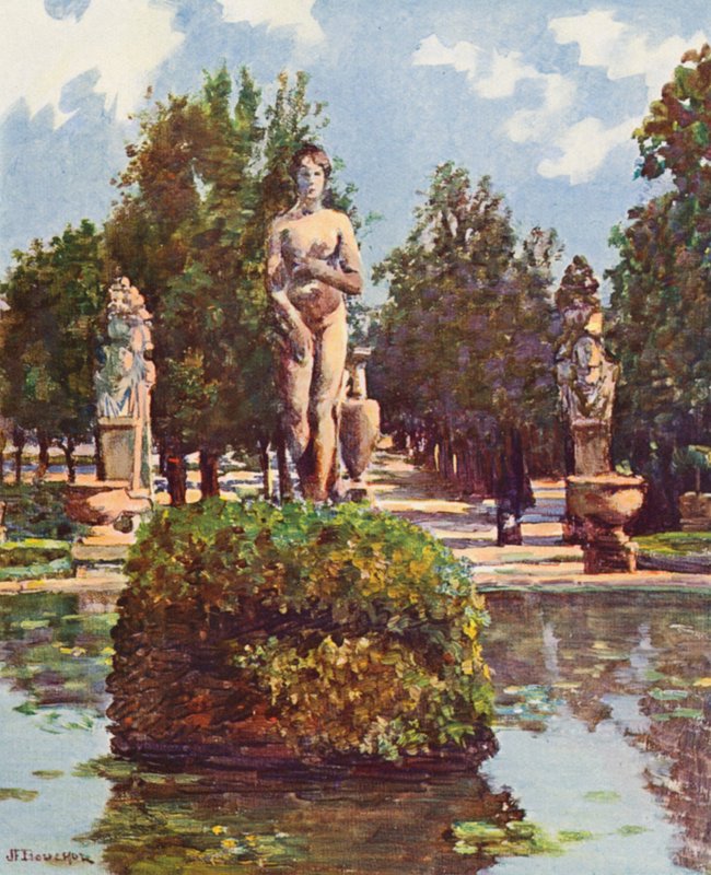 Rom: Villa Borghese, Venus fra det store bassin (farvelitografi) af Joseph Felix Bouchor