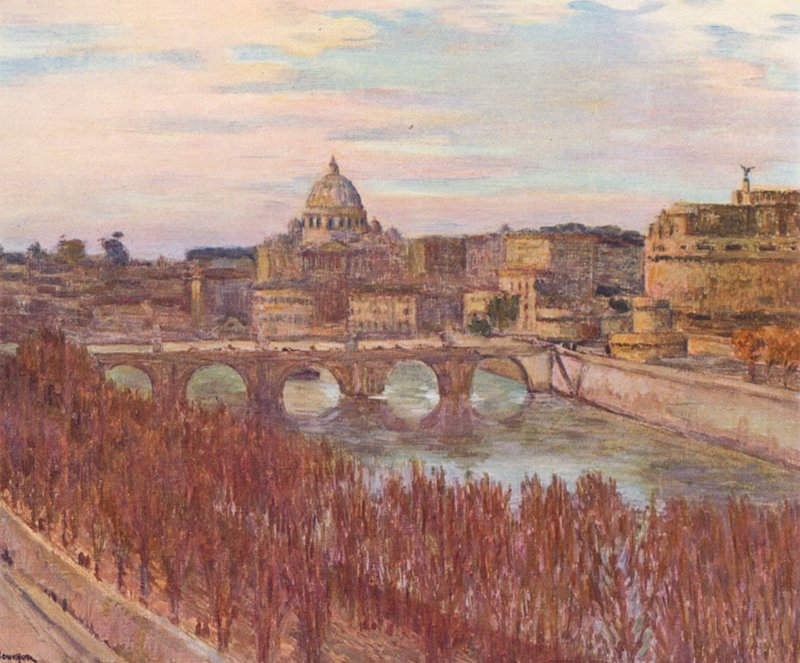 Rom: Udsigt over Rom fra Primoli-paladset (farvelitografi) af Joseph Felix Bouchor