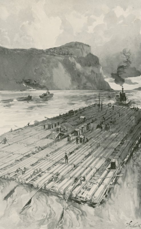 En tømmerflåde bliver bugseret ned ad St. Lawrence af Joseph Finnemore