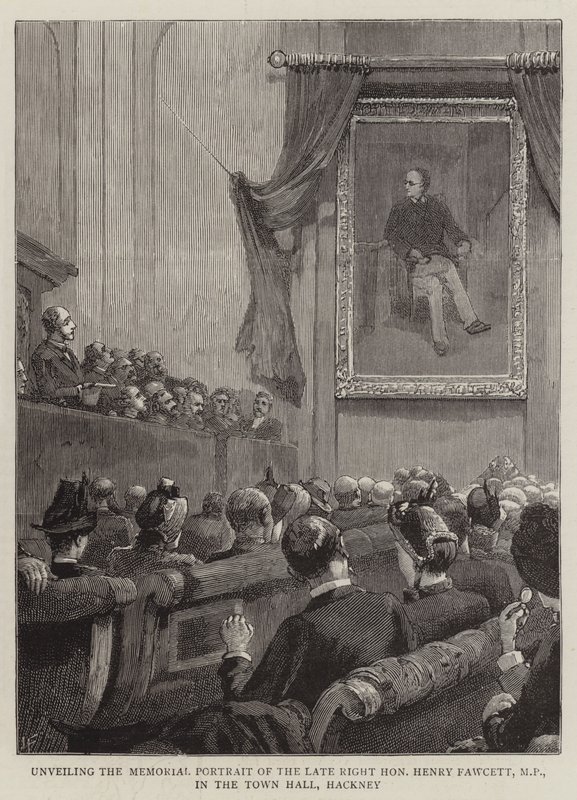 Afsløring af mindeportrættet af den sene højre ærede Henry Fawcett, MP, i rådhuset, Hackney af Joseph Finnemore