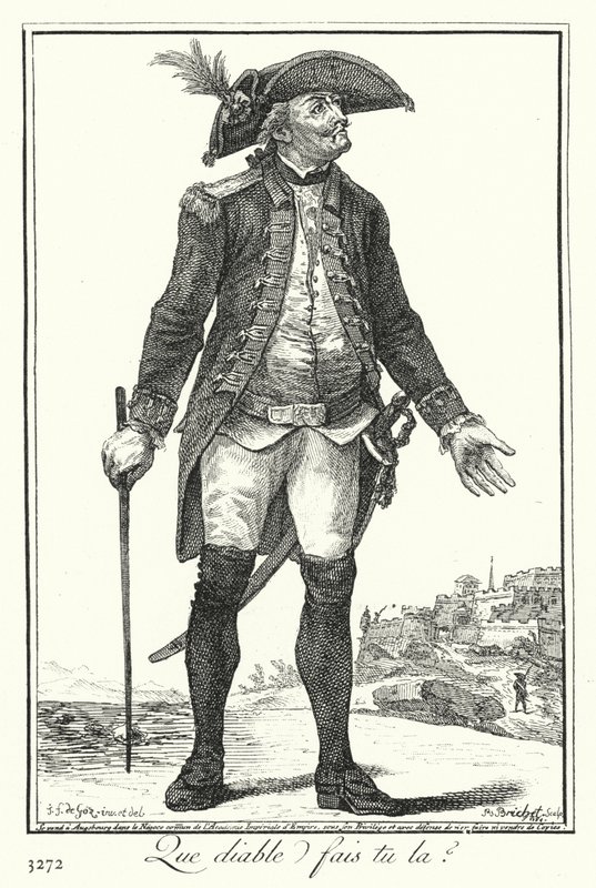 Hvad fanden laver du der? (gravering) af Joseph Franz von (after) Goez