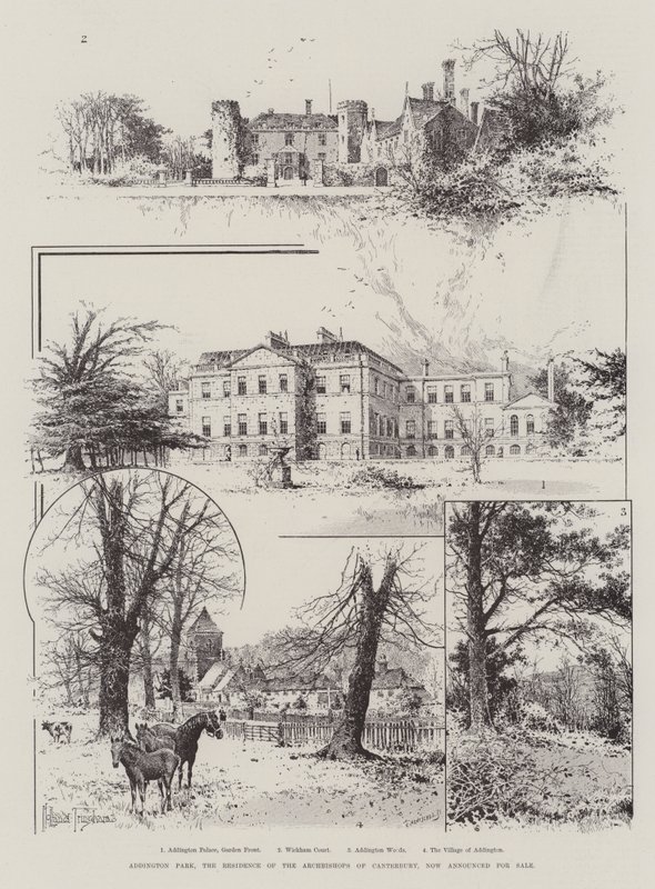Addington Park, ærkebiskoppernes residens af Canterbury, er nu annonceret til salg af Joseph Holland Tringham