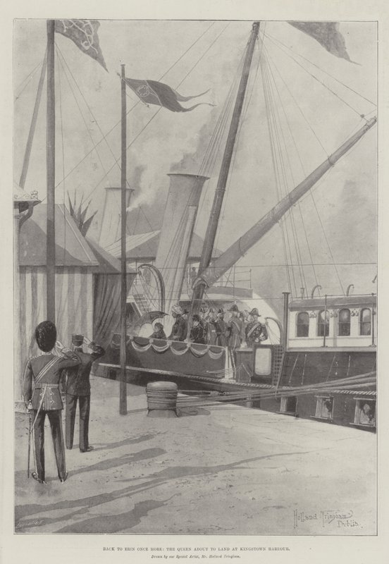 Tilbage til Erin igen, dronningen er ved at lande ved Kingstown Harbor af Joseph Holland Tringham