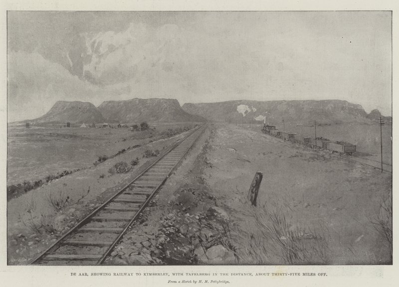 De Aar, med jernbanen til Kimberley, med Tafelberg i afstanden, ca. 35 km væk af Joseph Holland Tringham