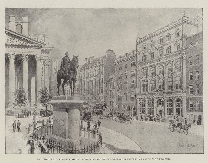 Hovedkontor, i Cornhill, for den britiske afdeling af Mutual Life Insurance Company i New York af Joseph Holland Tringham