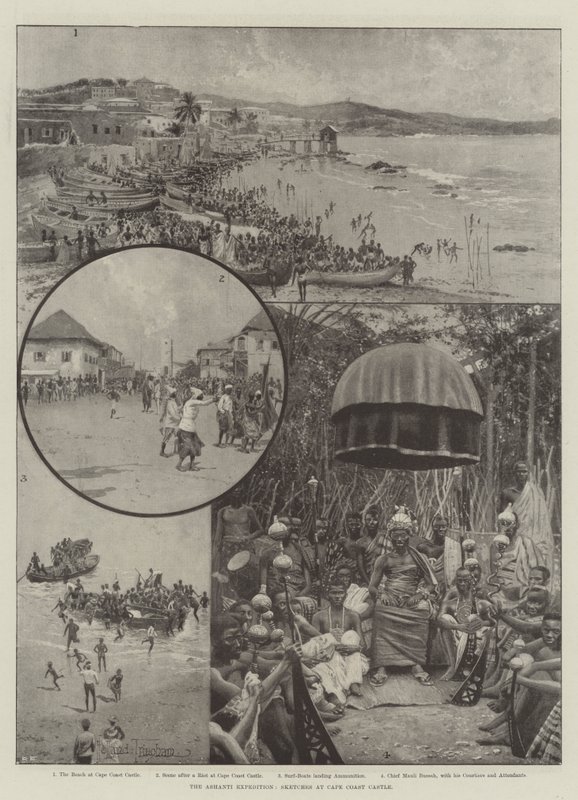 Ashanti-ekspeditionen, skitser ved Cape Coast Castle af Joseph Holland Tringham