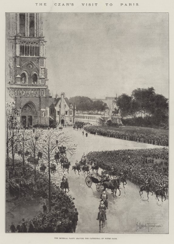 Czarens besøg i Paris, det kejserlige parti forlader katedralen Notre Dame af Joseph Holland Tringham