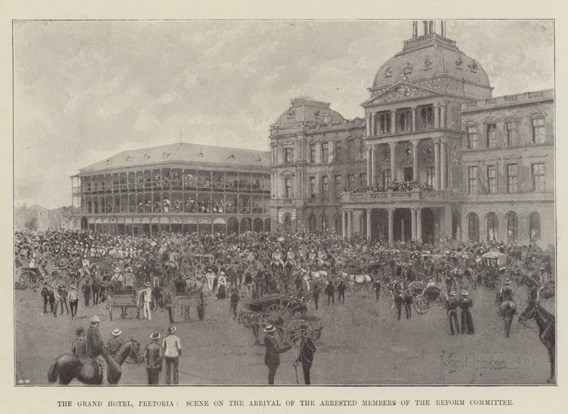 Grand Hotel, Pretoria, Scene ved ankomsten af de arresterede medlemmer af reformudvalget af Joseph Holland Tringham