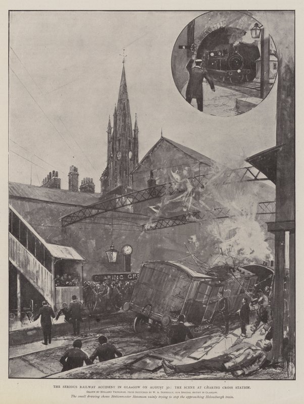 Den alvorlige jernbaneulykke i Glasgow den 30. august, scenen på Charing Cross Station af Joseph Holland Tringham