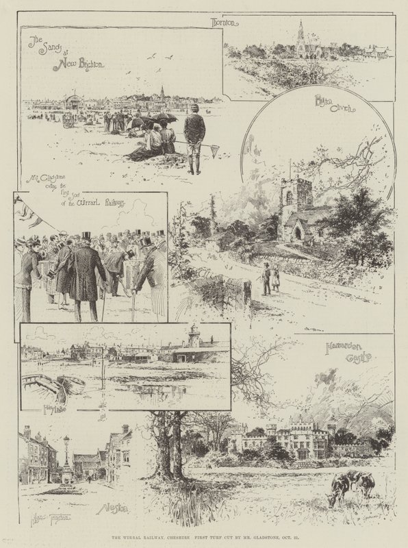 The Wirral Railway, Cheshire, First Turf skåret af Mr Gladstone, 21. oktober af Joseph Holland Tringham