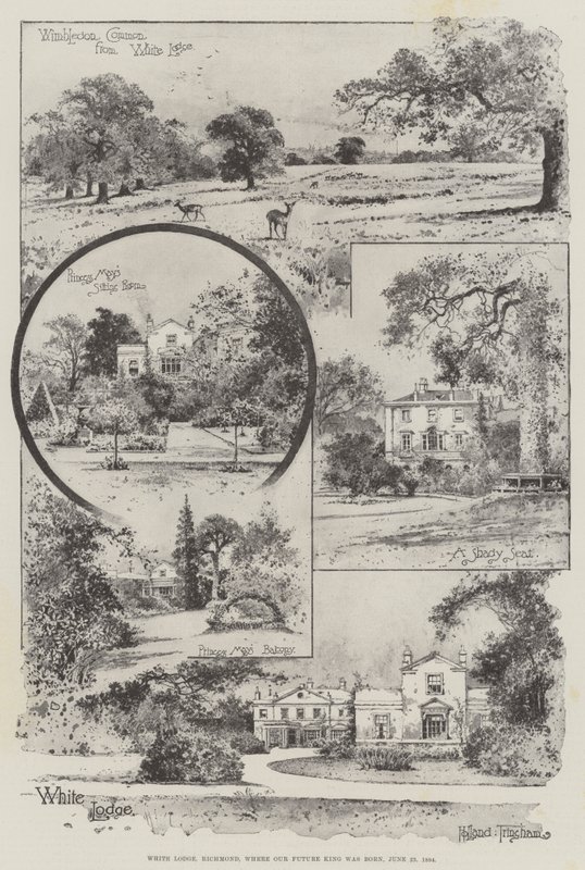 White Lodge, Richmond, hvor vores fremtidige konge blev født, 23. juni 1894 (gravering) af Joseph Holland Tringham
