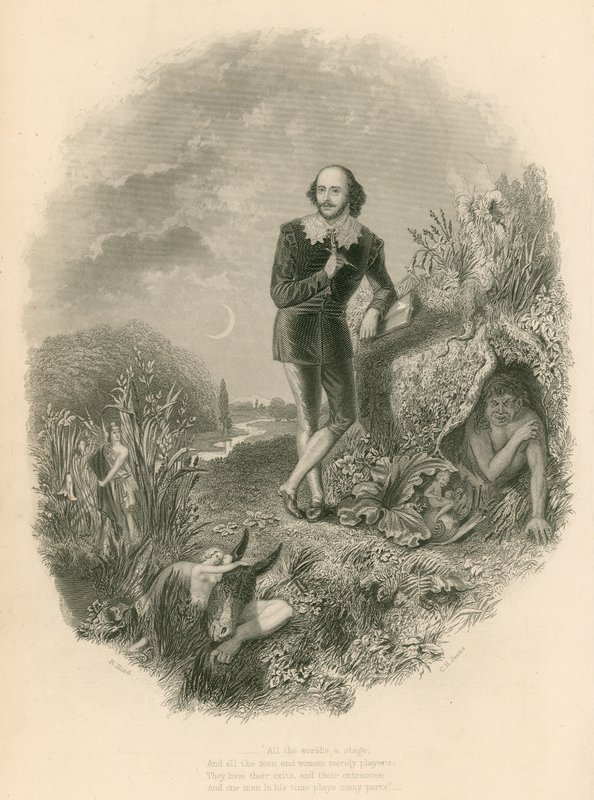 Portræt af Shakespeare med forskellige af hans kreationer af Joseph Kenny Meadows