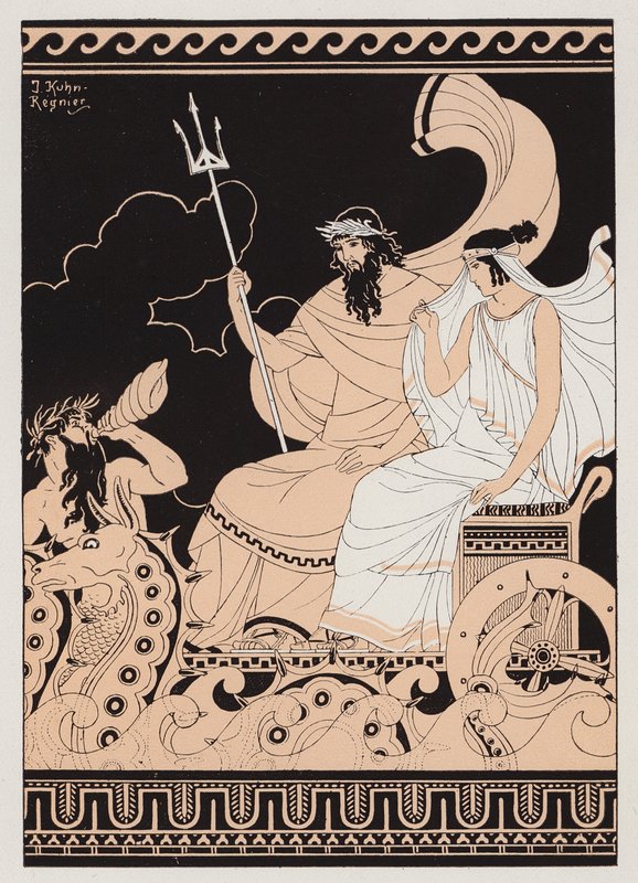 Poseidon og Amphitrite (farvelitografi) af Joseph Kuhn Regnier
