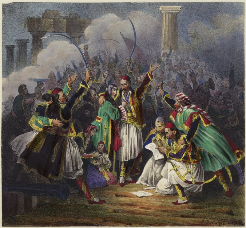 Festscene med figurer i traditionel kjole af Joseph Louis Hippolyte Bellange