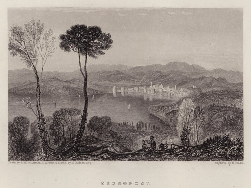 Negropont (farve litho) af Joseph Mallord William (after) Turner