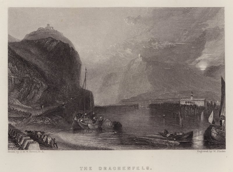 Drachenfels (farve litho) af Joseph Mallord William (after) Turner