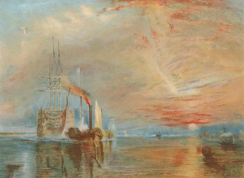 Den gamle Temeraire rykkede til sin sidste køje (chromolitho) af Joseph Mallord William Turner