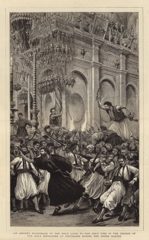 En kunstners pilgrimsrejse til det hellige land, VI, den hellige ild i Den Hellige Gravs Kirke i Jerusalem under den græske påske af Joseph Nash