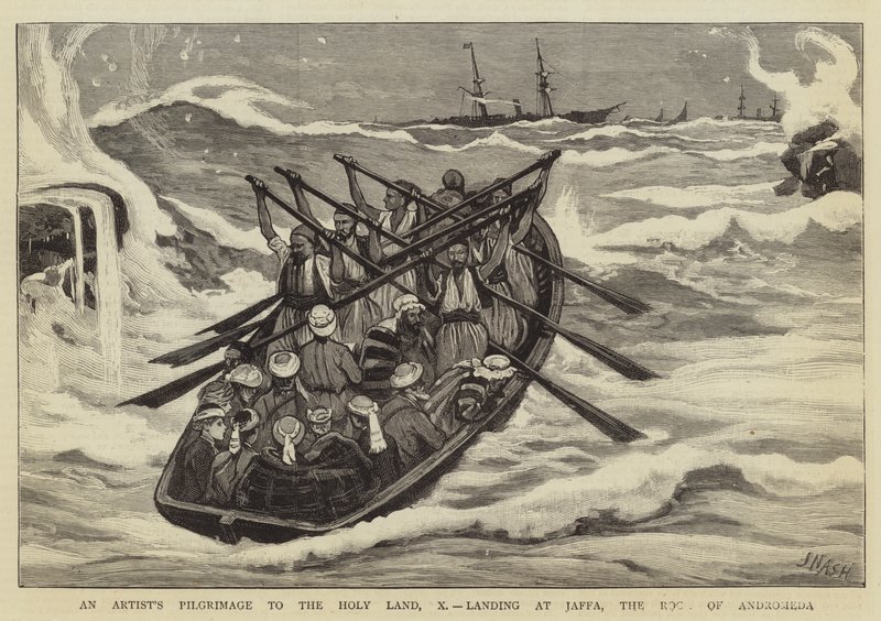 En kunstners pilgrimsrejse til det hellige land, X, lander ved Jaffa, Andromedas klippe af Joseph Nash