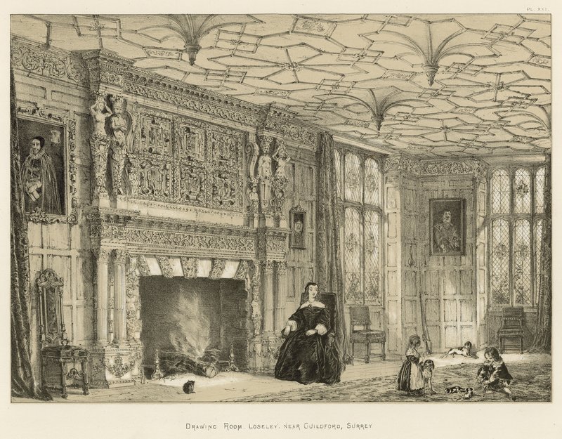 Drawing Room, Loseley, nær Guildford, Surrey af Joseph Nash