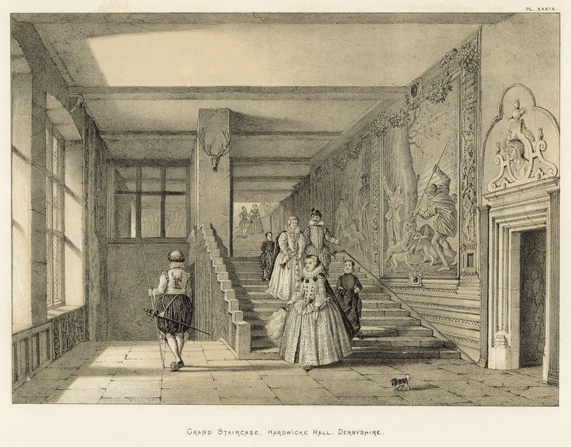 Grand Staircase, Hardwicke Hall, Derbyshire af Joseph Nash