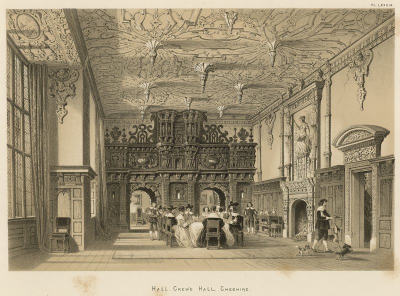 Hall, Crewe Hall, Cheshire af Joseph Nash